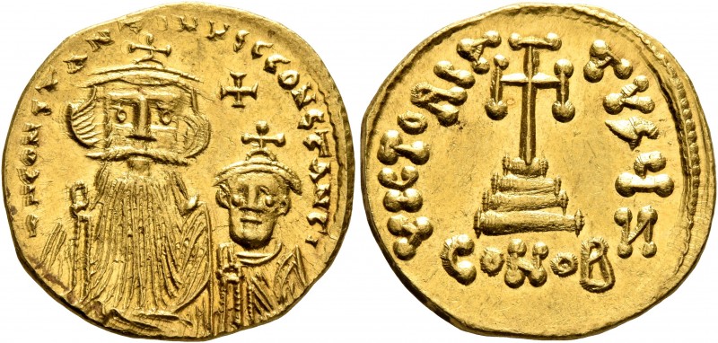 Constans II, with Constantine IV, 641-668. Solidus (Gold, 20 mm, 4.28 g, 7 h), C...