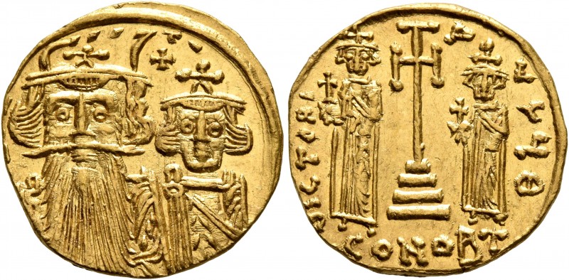 Constans II, with Constantine IV, Heraclius, and Tiberius, 641-668. Solidus (Gol...