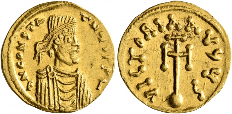 Constans II, 641-668. Semissis (Gold, 17 mm, 2.19 g, 7 h), Constantinopolis. δ N...