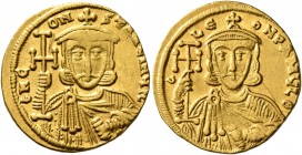 Constantine V Copronymus, 741-775. Solidus (Gold, 20 mm, 4.44 g, 5 h), Constantinopolis, circa 741-751. δ N CONSTANTINЧ NC Crowned bust of Constantine...