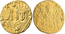 Constantine VI & Irene, 780-797. Solidus (Gold, 20 mm, 4.42 g, 7 h), Constantinopolis, 780-790. S IRIҺI AVΓ mITRI AV Crowned busts of Constantine VI, ...