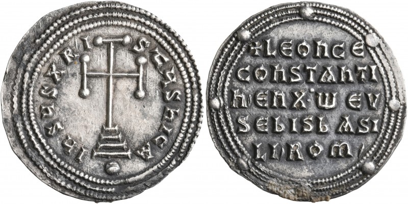 Leo VI the Wise, with Constantine VII, 886-912. Miliaresion (Silver, 25 mm, 3.04...