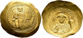 Constantine IX Monomachus, 1042-1055. Histamenon (Gold, 30 mm, 4.43 g, 6 h), Constantinopolis. +IhS XIS RЄX RЄςNANTIҺm Christ, nimbate, seated facing ...