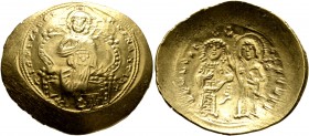 Constantine X Ducas, 1059-1067. Histamenon (Gold, 26 mm, 4.41 g, 6 h), Constantinopolis. +IhS XIS RЄX RЄςNANTIhm Christ, nimbate, seated facing on lyr...