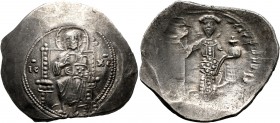 Alexius I Comnenus, 1081-1118. Histamenon (Silver, 29 mm, 4.31 g, 7 h), Constantinopolis, circa 1081-1082. Christ, nimbate, seated facing on square-ba...