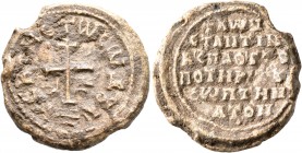 Konstantinos, imperial spatharios and topoteretos of the Optimatoi, circa late 9th-first half 10th century. Seal (Lead, 23 mm, 10.24 g, 12 h). KЄ ROHΘ...