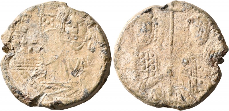 Basil II Bulgaroktonos, with Constantine VIII, 976-1025. Seal (Lead, 27 mm, 16.8...