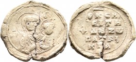 Zoe, patrikia, 1st half 11th century. Seal (Lead, 29 mm, 10.49 g, 12 h). MHP - ΘV The Mother of God (“Hodegetria”), nimbate, wearing chiton and maphor...