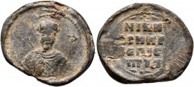 Niketas, asekrites and episkeptites, 11th century. Seal (Lead, 22 mm, 6.21 g, 12 h). Facing bust of a bearded Saint wearing nimbus. Rev. NIKHT, / ACHK...