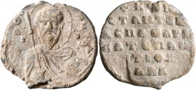 Konstantinos Dalassenos, protospatharios and katepano of Antioch. Seal (Lead, 28 mm, 8.55 g, 12 h), 11th century. O / A/[Γ]I - Θ/Є/OΔ/Ⲱ Nimbate facing...