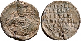 Nikolaos, epi tou koitonos, exaktor en krites of the Hippodrome of Anatolikon, 11th century. Seal (Lead, 29 mm, 11.21 g, 12 h). Circular invocational ...