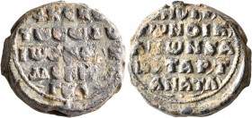 Johannes, spatharokandidatos epi tou Chrysotriklinou, imperial notarios of the oikeiakon and protonotarios of Anatolikon. Seal (Lead, 22 mm, 14.32 g, ...