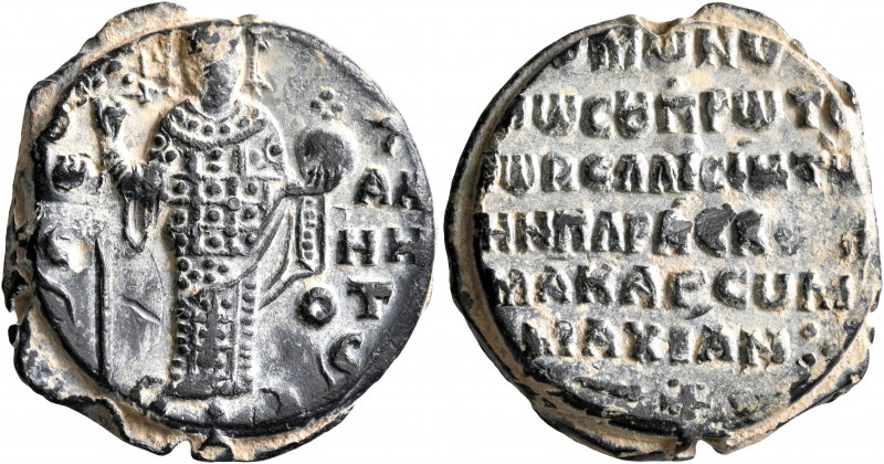 Konstantinos, protonobellisimos, late 11th-early 12th century. Seal (Lead, 25 mm...