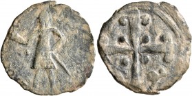 CRUSADERS. Edessa. Baldwin II, second reign, 1108-1118. Follis (Bronze, 22 mm, 3.77 g, 6 h). Count Baldwin II, dressed in chain-armour and conical hel...