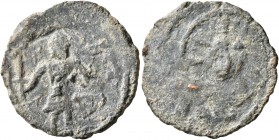 CRUSADERS. Edessa. Baldwin II, second reign, 1108-1118. Follis (Bronze, 23 mm, 3.69 g, 4 h). Count Baldwin II, dressed in chain-armour and conical hel...