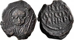 CRUSADERS. Antioch. Tancred, regent, 1101-1112. Follis (Bronze, 20 mm, 2.67 g, 6 h). Ο / ΠΕ-Τ/P/O/C Nimbate bust of St. Peter facing, raising his righ...