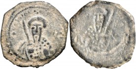 CRUSADERS. Antioch. Tancred, regent, 1101-1112. Follis (Bronze, 22 mm, 3.35 g, 1 h), brockage mint error. ΚΕ ΒΟ TANKPI Cuirassed bust of Tancred facin...