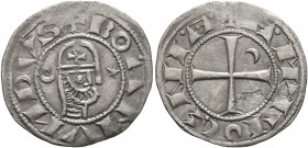 CRUSADERS. Antioch. Bohémond III, 1163-1201. Denier (Silver, 18 mm, 0.88 g, 12 h), circa 1163-1188. +BOAMVNDVS Bearded head of a knight to right, wear...
