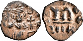 ISLAMIC, Time of the Rashidun. Pseudo-Byzantine types. Fals (Bronze, 20 mm, 2.27 g, 6 h), imitating a EN T૪TO NIKA follis of Constans II, uncertain mi...
