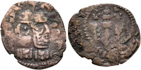 ISLAMIC, Umayyad Caliphate. 'Abd al-Malik ibn Marwan, AH 65-86 / AD 685-705. Pashiz (Bronze, 14 mm, 0.48 g, 10 h), after AH 60 = AD 680. Draped janifo...