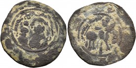 ISLAMIC, Umayyad Caliphate. temp. 'Abd al-Malik ibn Marwan, AH 65-86 / AD 685-705. Pashiz (Bronze, 23 mm, 1.49 g, 2 h), anonymous Arab-Sasanian type, ...