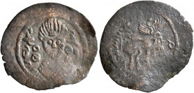 ISLAMIC, Umayyad Caliphate. temp. 'Abd al-Malik ibn Marwan, AH 65-86 / AD 685-705. Pashiz (Bronze, 20 mm, 1.07 g, 2 h), Arab-Sasanian, Daray type, Bis...