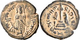 ISLAMIC, Umayyad Caliphate. temp. 'Abd al-Malik ibn Marwan, AH 65-86 / AD 685-705. Fals (Bronze, 19 mm, 3.41 g, 6 h), 'Standing Caliph' type, Hims, AH...
