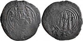 ISLAMIC, Umayyad Caliphate. temp. Yazid II ibn 'Abd al-Malik, AH 101-105 / AD 720-724. Pashiz (Bronze, 22 mm, 3.54 g, 8 h), Arab Sasanian type, citing...