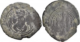 ISLAMIC, Umayyad Caliphate. temp. Yazid II ibn 'Abd al-Malik, AH 101-105 / AD 720-724. Pashiz (Bronze, 24 mm, 3.08 g, 3 h), Arab Sasanian type, citing...