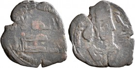 ISLAMIC, 'Abbasid Caliphate. temp. Al-Mansur, AH 136-158 / AD 754-775. Fals (Bronze, 19 mm, 1.64 g, 3 h), Shiraz, AH 137 = AD 906/7. Draped and crowne...
