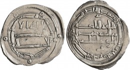 ISLAMIC, 'Abbasid Caliphate. al-Hadi, AH 169-170 / AD 785-786. Dirham (Silver, 27 mm, 2.56 g, 5 h), Barqa (Kyrenaika), AH 170 = AD 786/7. Rev. 'Bar' a...