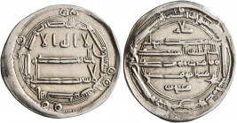 ISLAMIC, 'Abbasid Caliphate. al-Rashid, AH 170-193 / AD 786-809. Dirham (Silver, 26 mm, 2.83 g, 9 h), citing the caliph Harun al-Rashid, his son Muham...