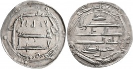 ISLAMIC, 'Abbasid Caliphate. al-Rashid, AH 170-193 / AD 786-809. Dirham (Silver, 27 mm, 2.77 g, 12 h), citing the caliph Harun al-Rashid, Ali and Sayf...