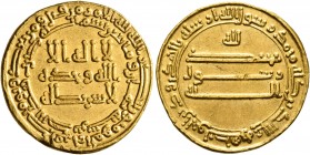 ISLAMIC, 'Abbasid Caliphate. temp. Al-Ma'mun, AH 199-218 / AD 813-833. Dinar (Gold, 19 mm, 4.25 g, 12 h), reform type, without mint, AH 208 = AD 823/4...