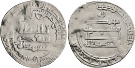 ISLAMIC, 'Abbasid Caliphate. Al-Mu'tadid, AH 279-289 / AD 892-902. Dirham (Silver, 24 mm, 2.90 g, 4 h), citing the caliph al-Mu'tadid billah, Al-Kufa,...