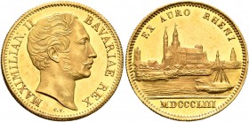 GERMANY. Bayern. Maximilian II, 1848-1864. Ducat (Gold, 21 mm, 3.49 g, 12 h), 1853. MAXIMILIAN. II BAVARIAE REX Bare head of Maximilan to right. Rev. ...