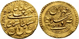 IRAN, Qajars. Fath 'Ali Shah, as Shah, AH 1212-1250 / AD 1797-1834. Toman (Gold, 25 mm, 4.58 g, 4 h), Tehran, AH 1238 = AD 1822/3. Album 2865. Struck ...