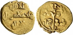ITALY. Sicilia (Regno). Ruggero II, conte, 1105-1130. Tarì (Gold, 13 mm, 1.15 g, 11 h), without mint name. 'La ilaha illallah wahdahu la sharik lahu' ...