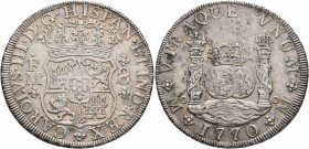MEXICO, Colonial. Carlos III, king of Spain, 1759-1788. 8 Reales (Silver, 40 mm, 26.99 g, 12 h), Ciudad de México. Francisco Antonio de la Peña y Flor...