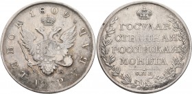 RUSSIA, Tsars of Russia. Aleksandr I Pavlovich, 1801-1825. Rouble (Silver, 37 mm, 20.56 g, 12 h), St. Peterbsurg, 1809. Crowned double-headed eagle fa...