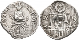 SERBIA. Stefan Uros IV Dusan, as Tsar, 1345-1355. Gros (Silver, 19 mm, 1.19 g, 6 h). MONITA REX STЄFA Ornamented helmet with feathers on top; in cente...