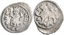 SERBIA. Djuradj I Brankovic, Despot, 1427-1456. Gros (Silver, 16 mm, 0.89 g, 4 h). ДЕСПОТЬΠOPЬΓ Djuradj I seated facing on throne, crowned and bearded...