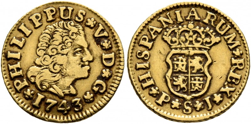SPAIN, Reino de España. Felipe V, second reign, 1724-1746. 1/2 Escudo (Gold, 15 ...