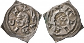 SWITZERLAND. Zürich. Fraumünsterabtei, 13th century. Vierzipfliger Pfennig (Silver, 21 mm, 0.39 g). ZVRICH+ Head of Saint Felix to left. Rev. Incuse o...