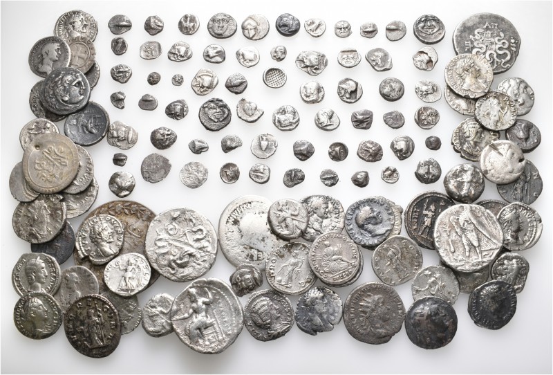 A lot containing 119 silver coins. Includes: Greek, Roman and Islamic coins. Fin...