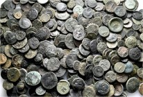 A lot containing 437 bronze coins. Includes: Mainly Greek. Fair to about very fine. LOT SOLD AS IS, NO RETURNS. 437 coins in lot.