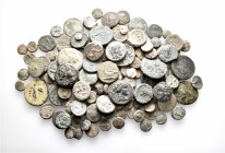 A lot containing 3 silver and 147 bronze coins. Includes: Mainly Greek. Fair to fine. LOT SOLD AS IS, NO RETURNS. 150 coins in lot.