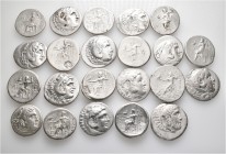 A lot containing 22 silver coins. All: Greek tetradrachms. Fine to about very fine. LOT SOLD AS IS, NO RETURNS. 22 coins in lot.