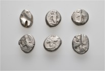 A lot containing 6 silver coins. All: Persian Sigloi. Fine to about very fine. LOT SOLD AS IS, NO RETURNS. 6 coins in lot.
