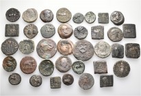 A lot containing 37 bronze coins. Includes: Mainly Greek. About very fine to very fine. LOT SOLD AS IS, NO RETURNS. 37 coins in lot.